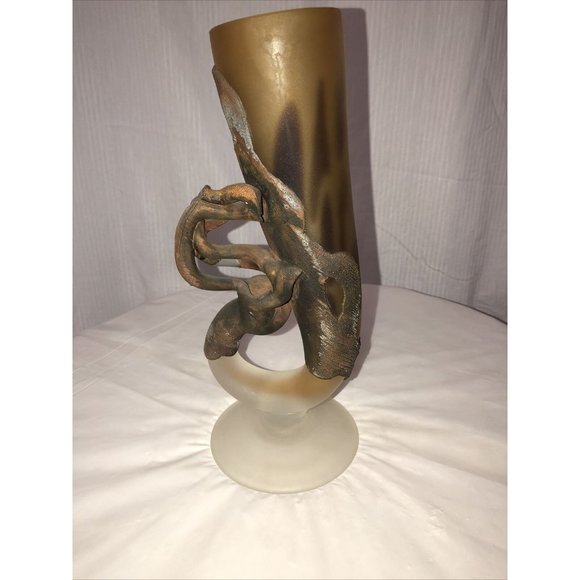 Art Deco Style Blown Glass Vase "Corn" 3d Metal Coated Brown  Handmade - Picture 11 of 12